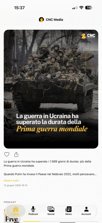 Schermata home dell'app CNC Media